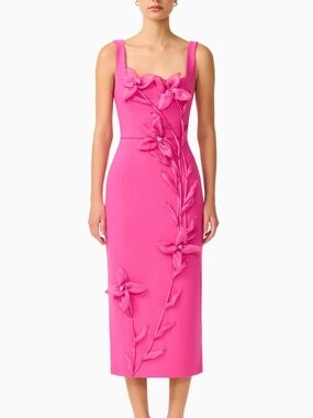 Elliatt ILARIA Pink Floral Applique Midi Dress Flower Sheath - Small